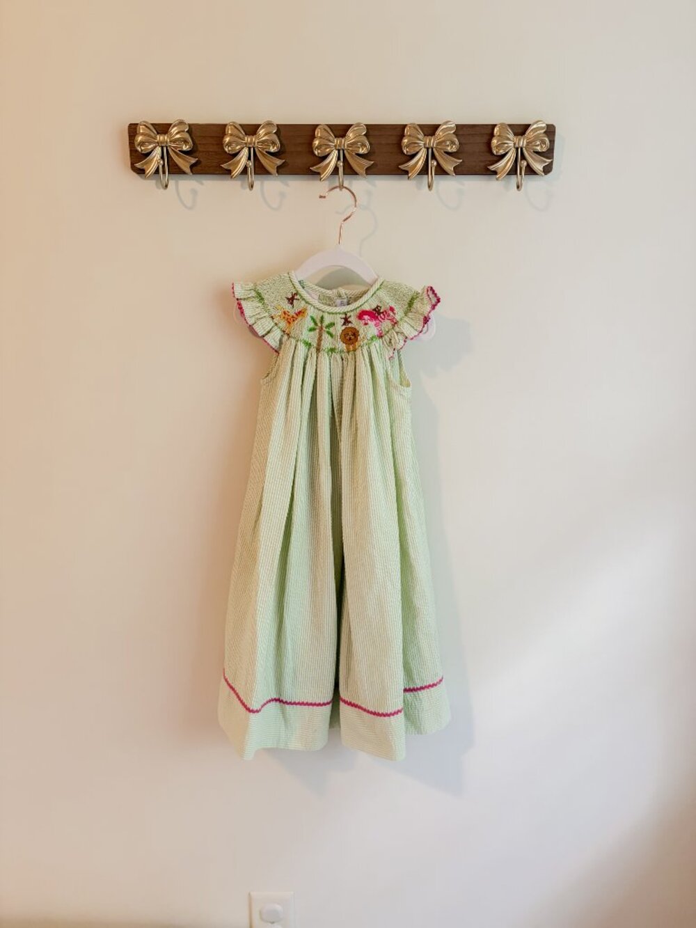 Vive La Fete Girls' Size 4 Green Smocked Animal Dress